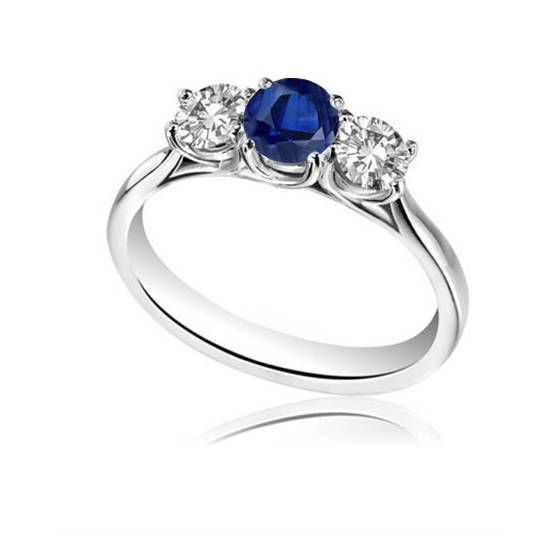 0.50ct SI2/F-G Modern Round Natural Diamond and Blue Sapphire Trilogy Ring