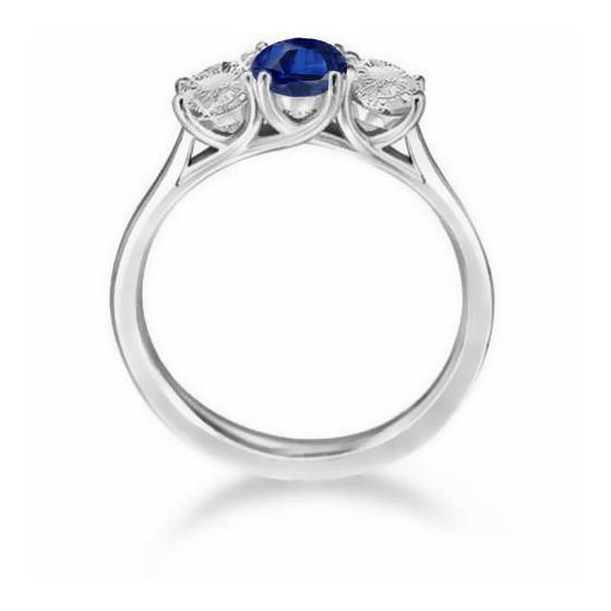 0.50ct SI2/F-G Modern Round Natural Diamond and Blue Sapphire Trilogy Ring