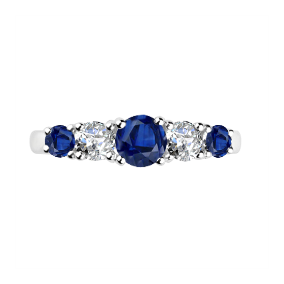0.50ct VS2/F 5 Stone Natural Diamond and Blue Sapphire Half Eternity Ring