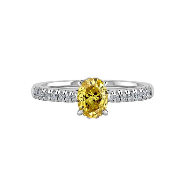0.70ct VS2/FY Oval Natural Fancy Yellow Diamond Halo Shoulder Set