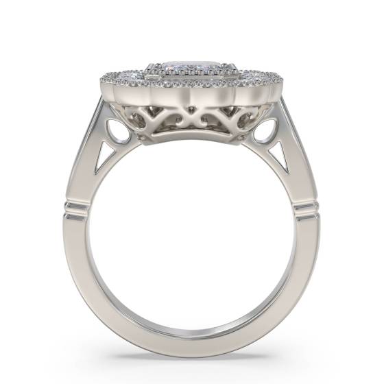 Emerald Diamond Milgrain Bezel Set Designer Ring