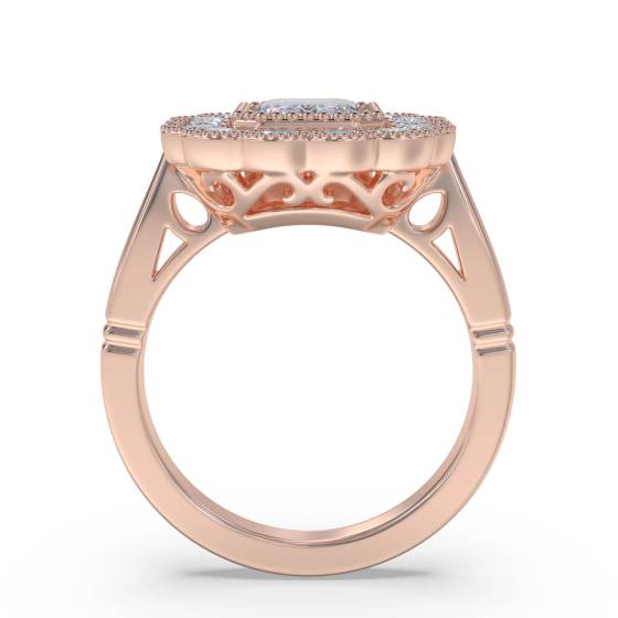 Emerald Diamond Milgrain Bezel Set Designer Ring