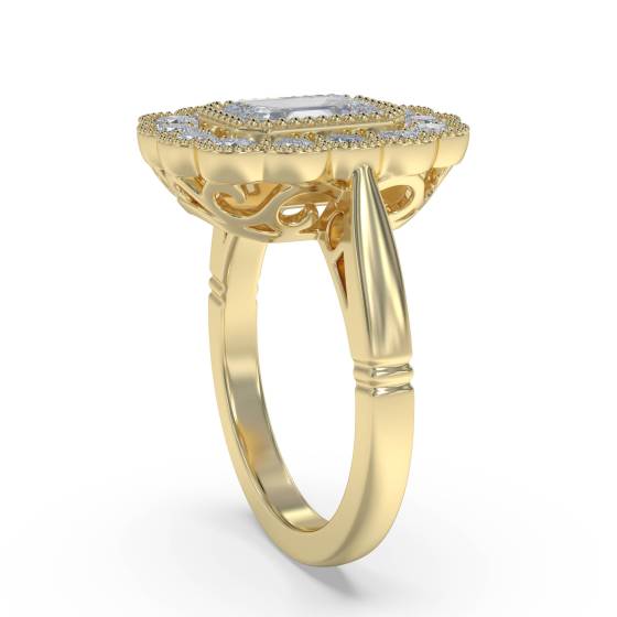 Emerald Diamond Milgrain Bezel Set Designer Ring