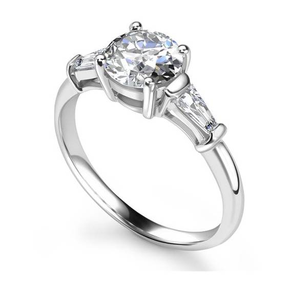 0.80ct VS1/F Stylish Round and Baguette Natural Diamond Trilogy Ring