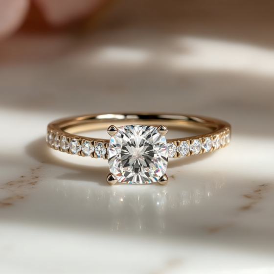 Cushion Diamond Shoulder Set Ring