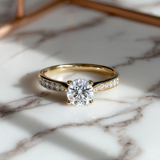 Round Shoulder Set Diamond Engagement Ring