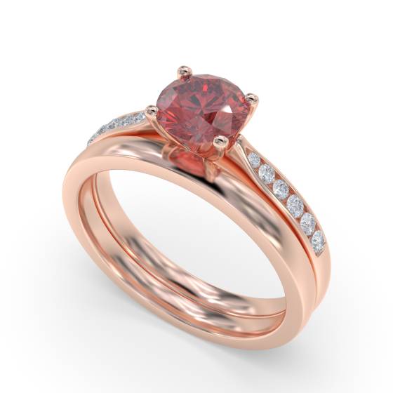 Round Ruby and Diamond Shoulder Set Ring