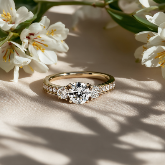 Round Stone Diamond Ring With Shoulder Diamonds