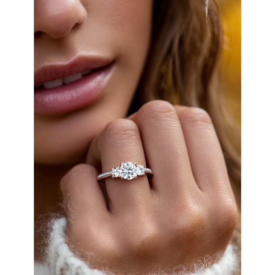 Round Stone Diamond Ring With Shoulder Diamonds