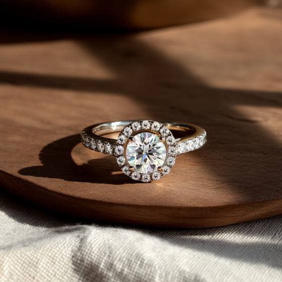 Round Diamond Single Halo Shoulder Set Ring