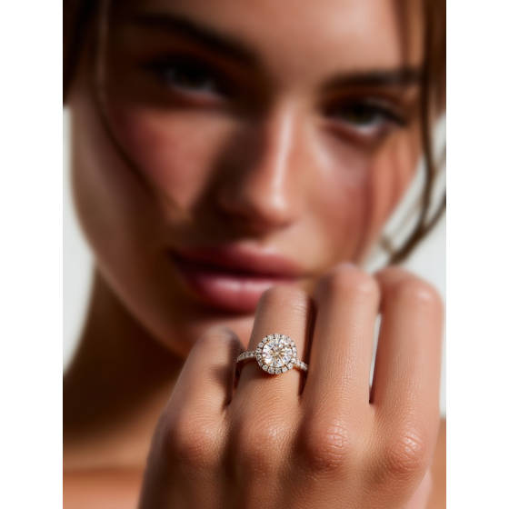 Round Diamond Single Halo Shoulder Set Ring