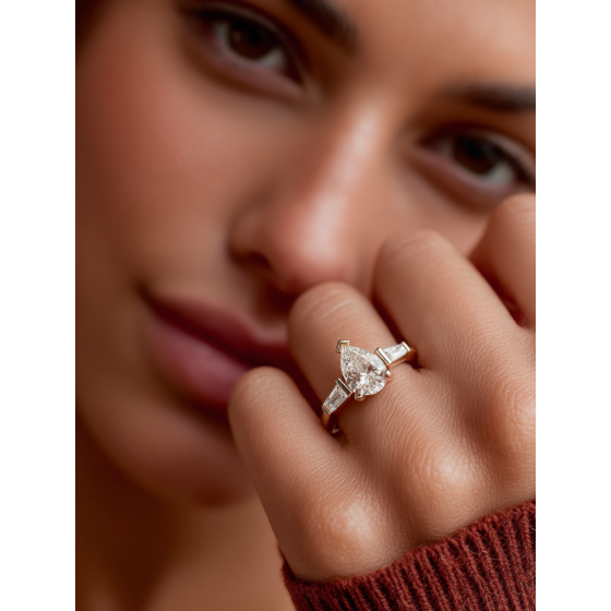 Modern Pear & Baguette Diamond Trilogy Ring
