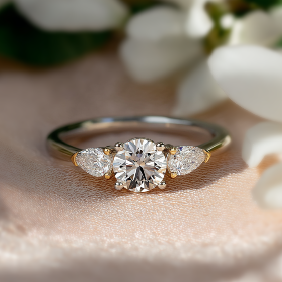 Round & Pear Diamond Trilogy Ring