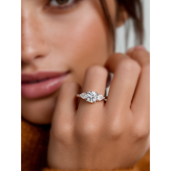 Round & Pear Diamond Trilogy Ring