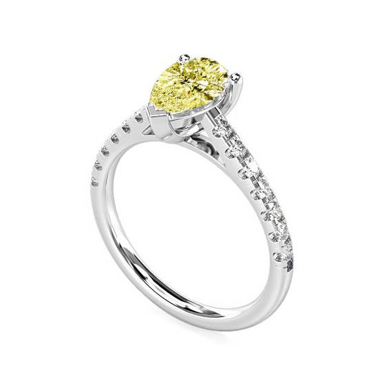 Fancy Yellow Pear Diamond Shoulder Set Ring
