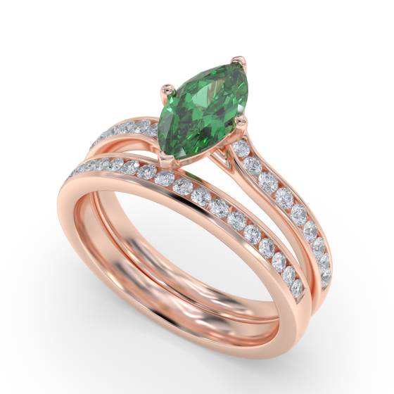 Fancy Emerald Green Marquise Diamond Shoulder Set Ring