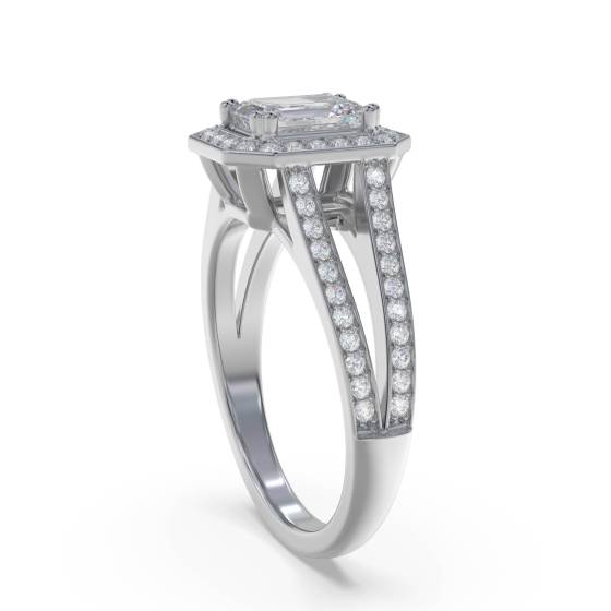 Emerald Diamond Single Halo Shoulder Set Ring