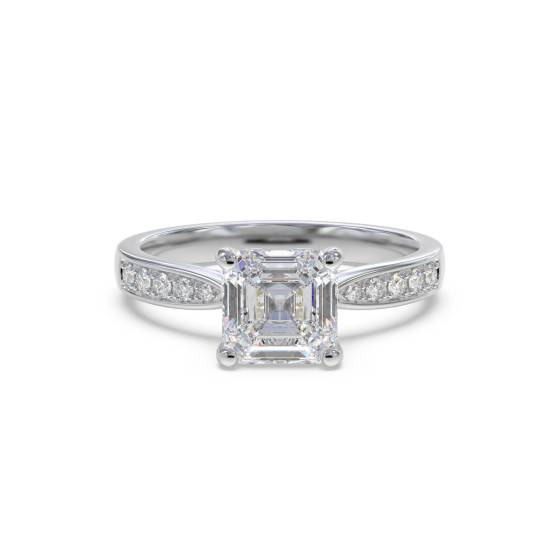 Asscher Diamond Shoulder Set Engagement Ring