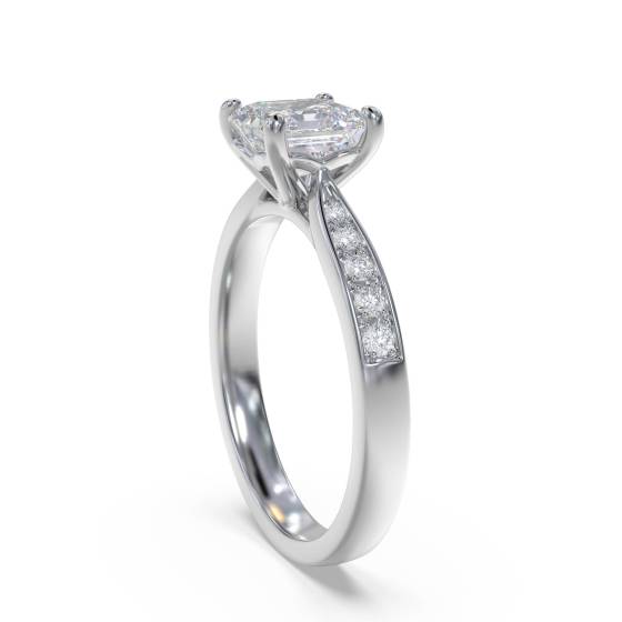 Asscher Diamond Shoulder Set Engagement Ring