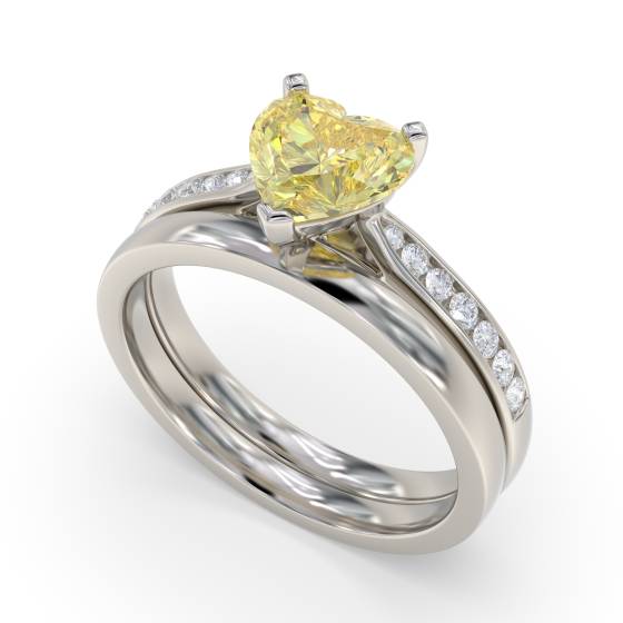 Fancy Yellow Heart Diamond Shoulder Set Ring