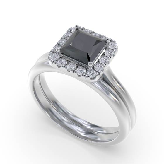 Princess Black Diamond Single Halo Ring