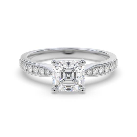 Asscher Diamond Shoulder Set Ring