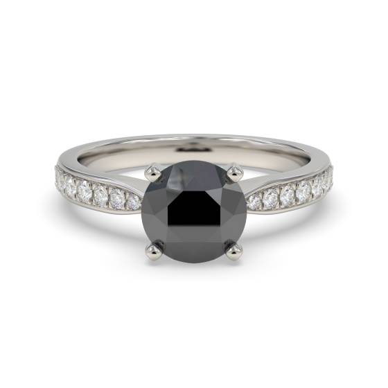 Round Black Diamond Shoulder Set Ring