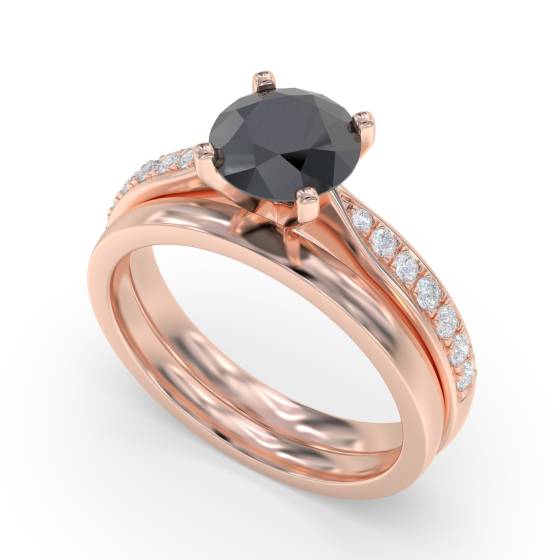 Round Black Diamond Shoulder Set Ring