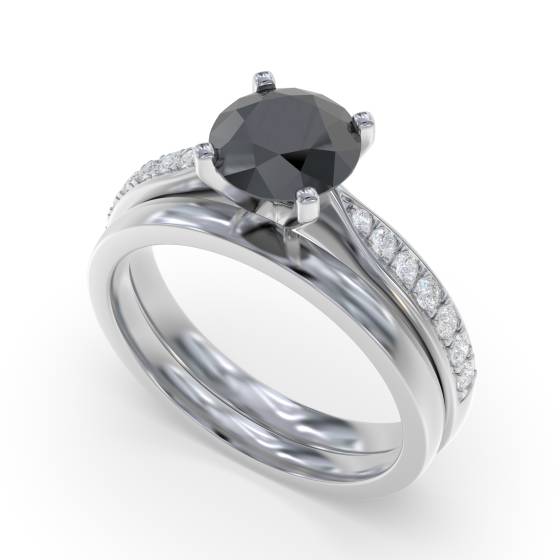 Round Black Diamond Shoulder Set Ring