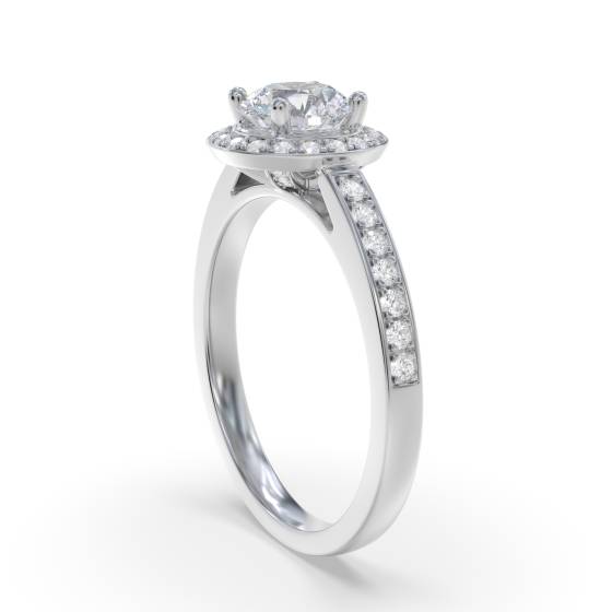 Round Diamond Single Halo Shoulder Set Ring