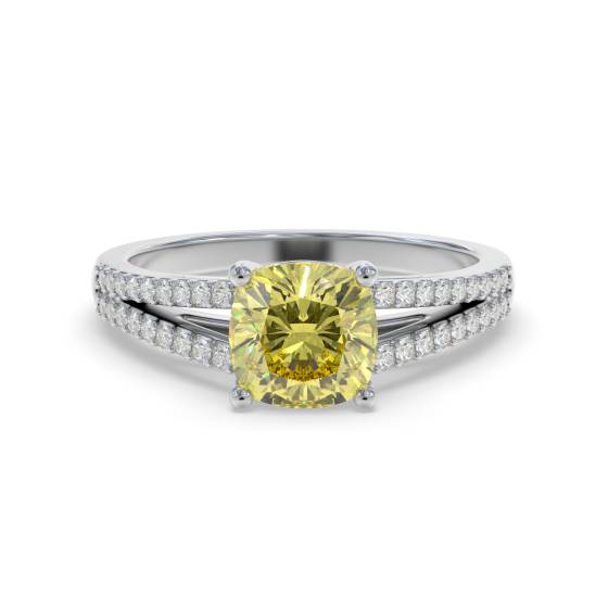Fancy Yellow Cushion Diamond Halo Shoulder Set Ring