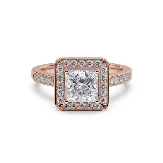 Princess and Round Diamond Bezel Set Halo Shoulder Set Ring