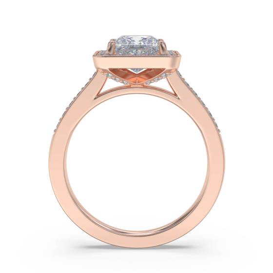 Princess and Round Diamond Bezel Set Halo Shoulder Set Ring