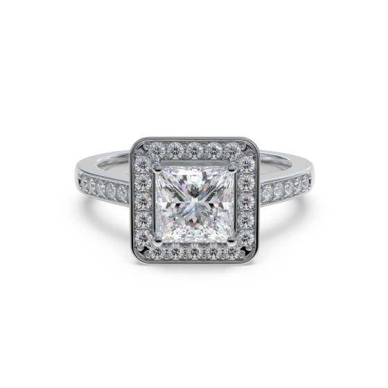 Princess and Round Diamond Bezel Set Halo Shoulder Set Ring