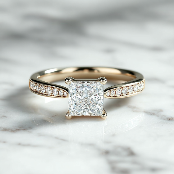 Princess Diamond Shoulder Set Ring