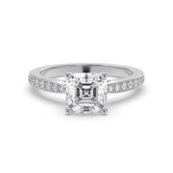 Asscher Diamond Shoulder Set Ring