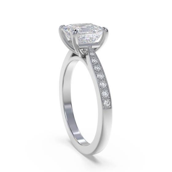 Asscher Diamond Shoulder Set Engagement Ring