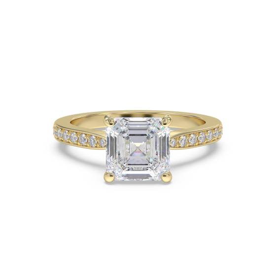 Asscher Diamond Shoulder Set Engagement Ring