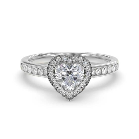 Heart Shaped Diamond Single Halo Shoulder Set Ring