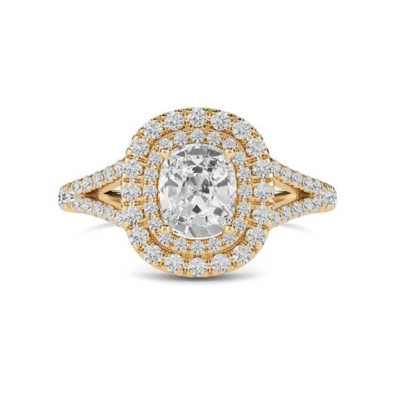 GIA Certified 1.10ct SI2/E Cushion Diamond Double Halo Shoulder Set Ring