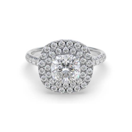 GIA Certified 0.75ct VS1/E Cushion Diamond Double Halo Shoulder Set Ring