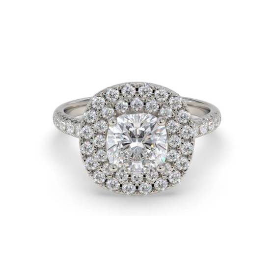 GIA Certified 0.75ct VS1/F Cushion Diamond Double Halo Shoulder Set Ring