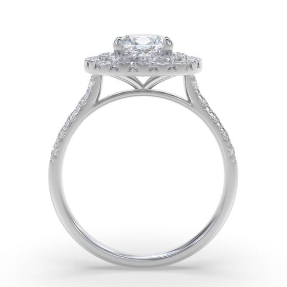 Cushion Diamond Double Halo Shoulder Set Ring