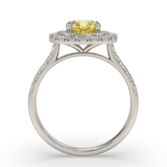 Fancy Yellow Cushion Diamond Halo Shoulder Set Ring