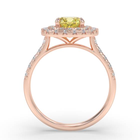 Fancy Yellow Cushion Diamond Halo Shoulder Set Ring