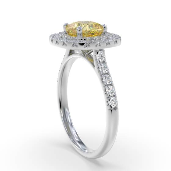 Fancy Yellow Cushion Diamond Halo Shoulder Set Ring