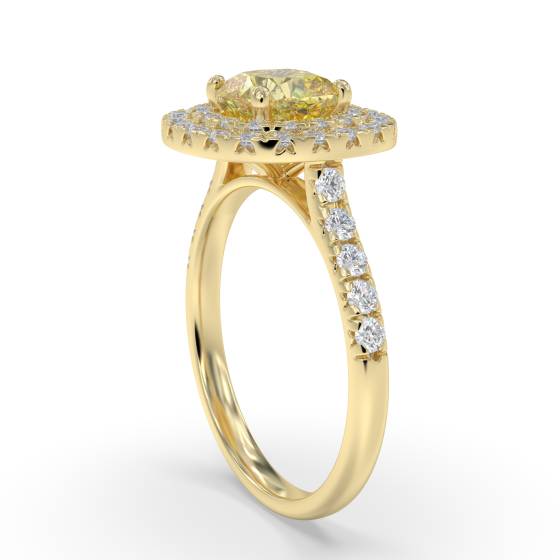 Fancy Yellow Cushion Diamond Halo Shoulder Set Ring