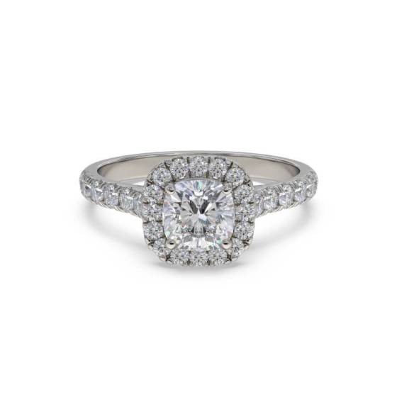 GIA Certified 0.75ct VS1/D Cushion Diamond Single Halo Shoulder Set Ring