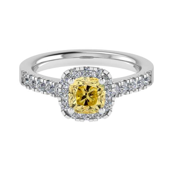Fancy Yellow Cushion Diamond Shoulder Set Ring
