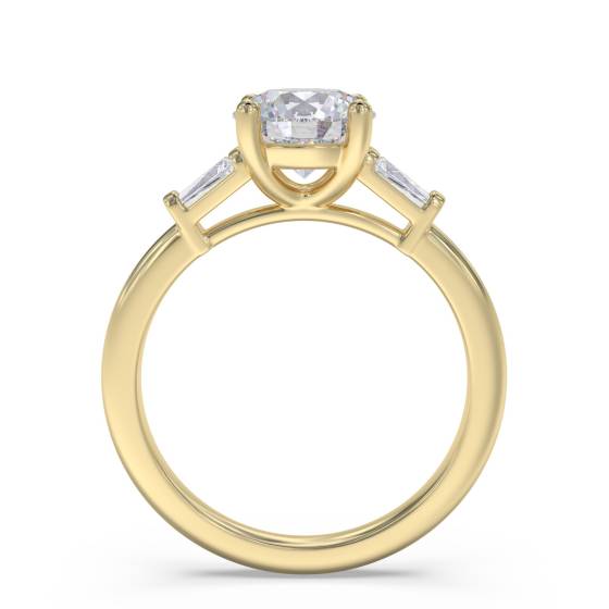 Stylish Round and Baguette Diamond Trilogy Ring